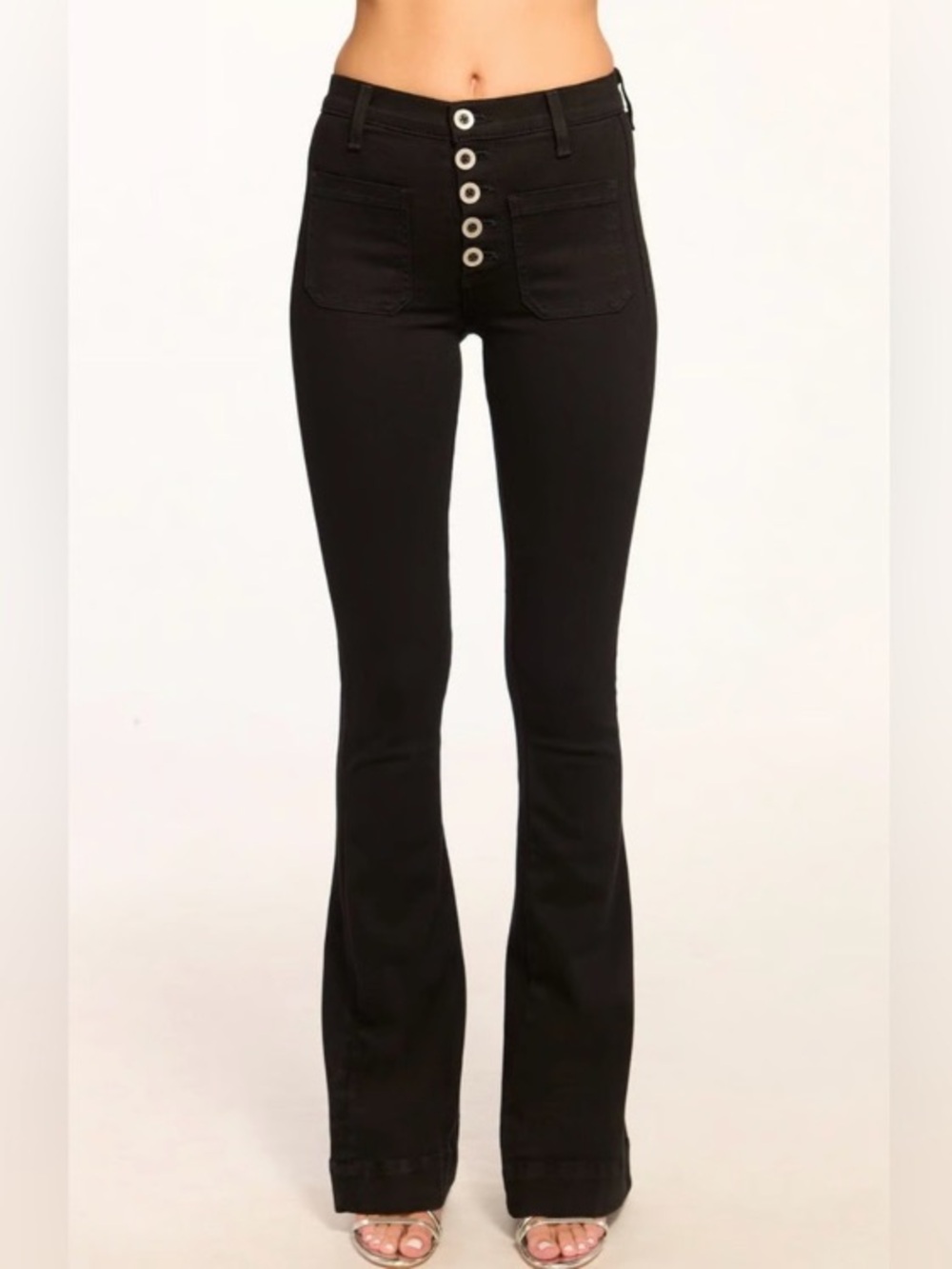 Ramy Brook High-Waist Flare Jeans with Button Front